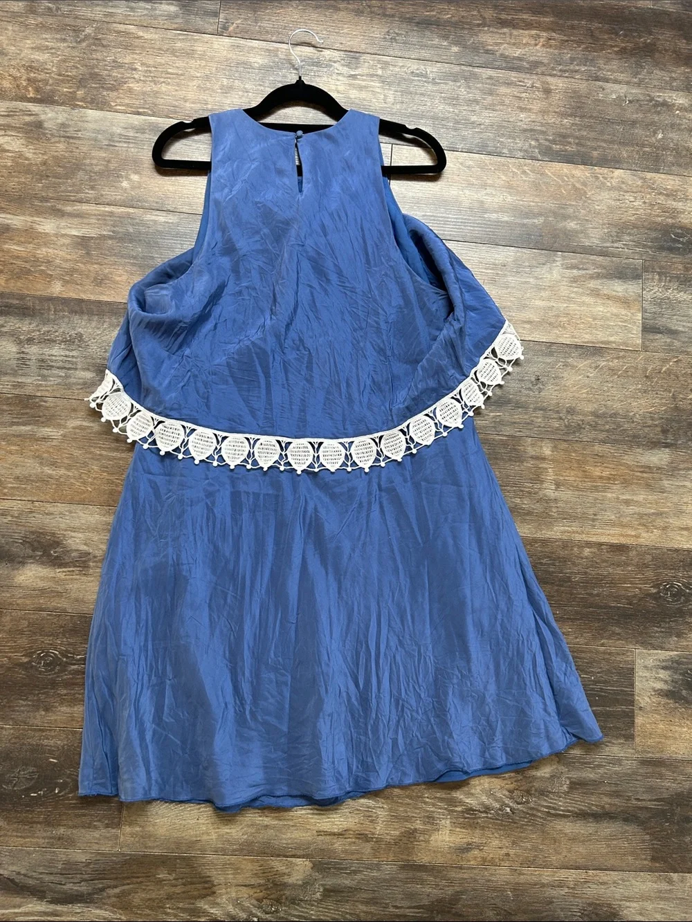 Tory Burch Blue Sleeveless Dress with White Lace Trim